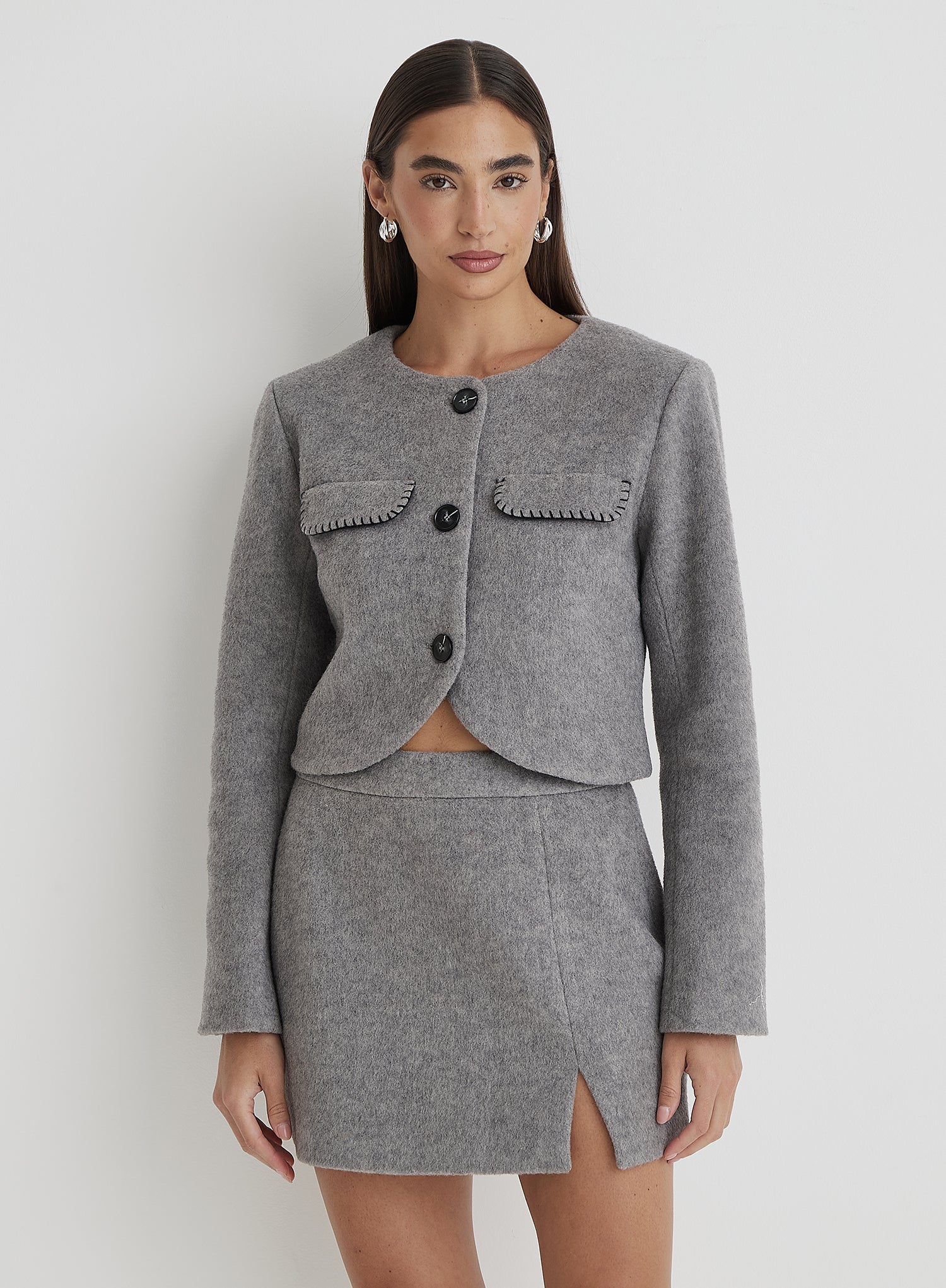 Grey Wool Tailored Mini Skirt